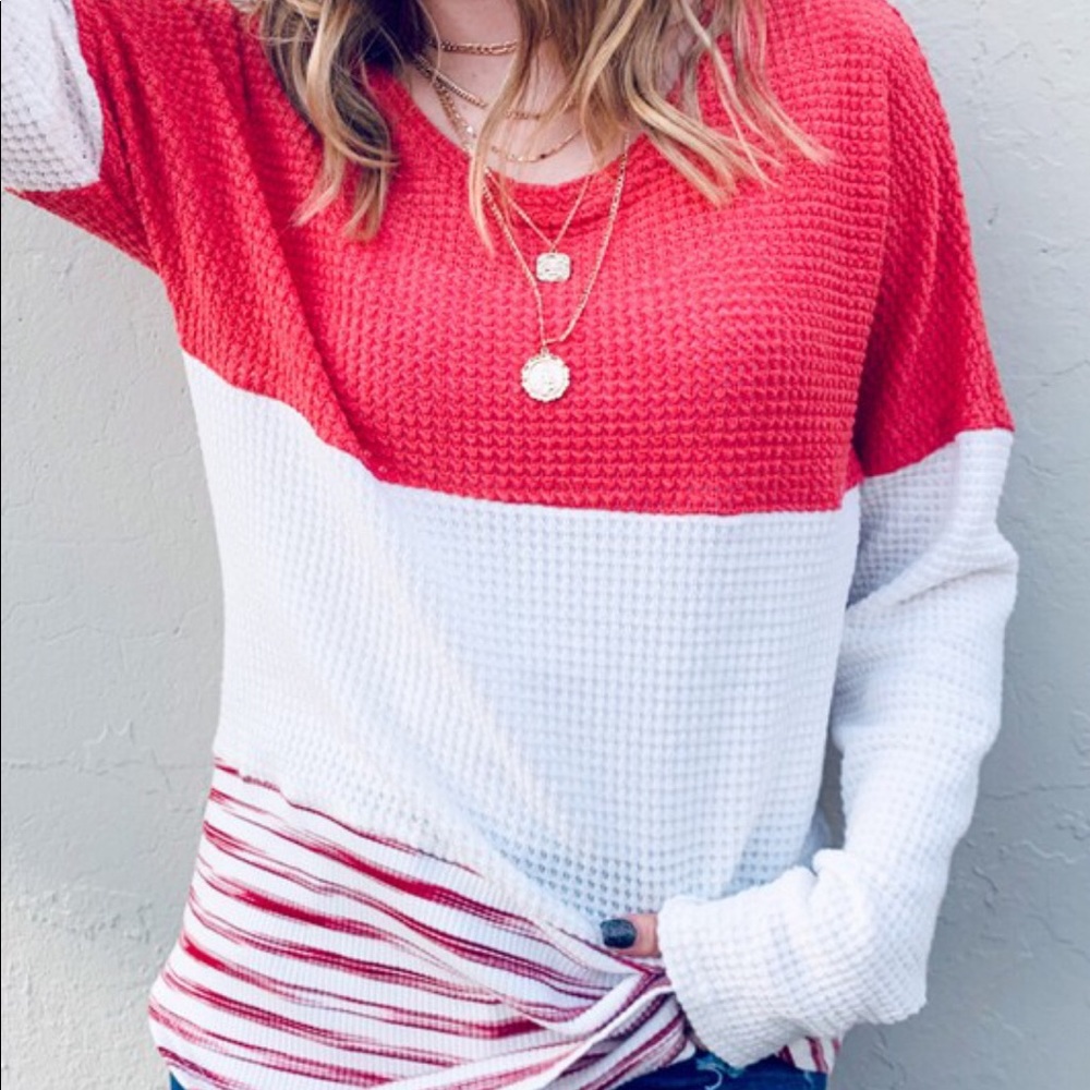 Color block waffle knit with lace back detail